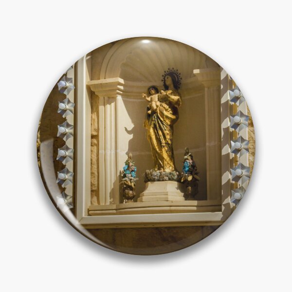 Item preview, Golden Madonna And Child Statue In Stone Wall Shrine Niche With Decorative Star Lights designed and sold by Nmallia.