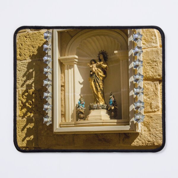 Item preview, Golden Madonna And Child Statue In Stone Wall Shrine Niche With Decorative Star Lights designed and sold by Nmallia.