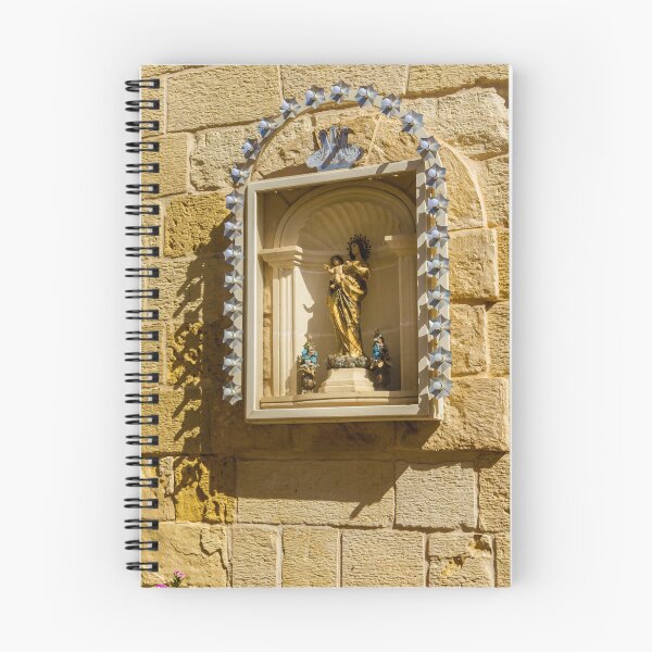 Item preview, Golden Madonna And Child Statue In Stone Wall Shrine Niche With Decorative Star Lights designed and sold by Nmallia.