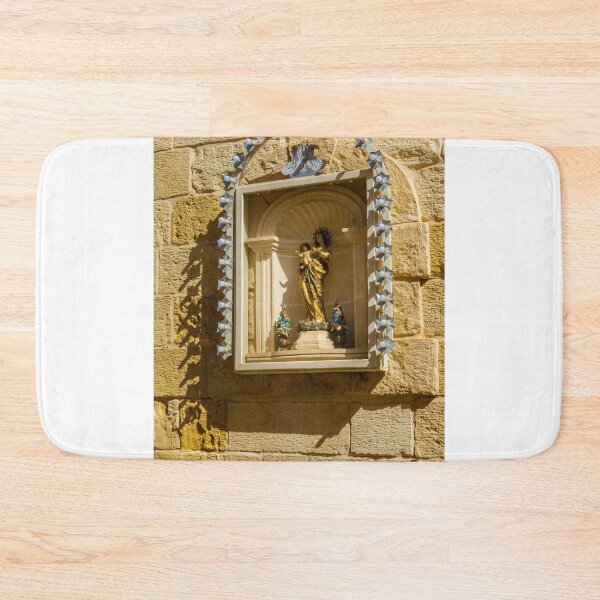 Item preview, Golden Madonna And Child Statue In Stone Wall Shrine Niche With Decorative Star Lights designed and sold by Nmallia.