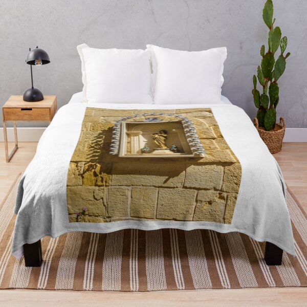 Item preview, Golden Madonna And Child Statue In Stone Wall Shrine Niche With Decorative Star Lights designed and sold by Nmallia.