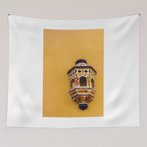 Item preview, Colorful Talavera Ceramic Wall Lantern Mounted On Yellow Stucco Wall For Architectural Decor designed and sold by Nmallia.