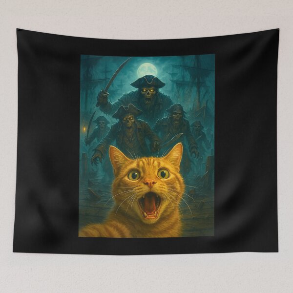 Item preview, Scared cat Selfie with Zombie Pirates Funny Halloween Outfit For Men Women designed and sold by MullenMich.