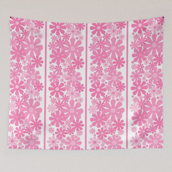 Item preview, Retro Floral Stripe 60s 70s Aesthetic Pattern with Pink Flowers designed and sold by kierkegaard.