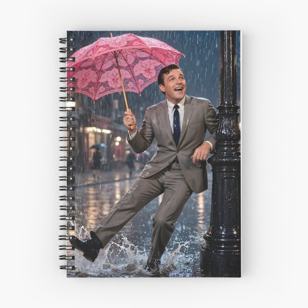 Item preview,  Singing in the Rain - Joyful Man with Pink Lace Umbrella | Vintage Musical designed and sold by Ela Art Space .