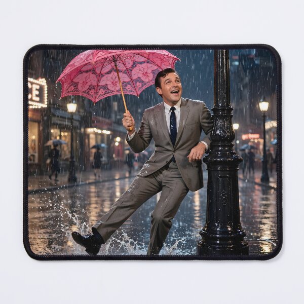 Item preview, Singing in the Rain - Joyful Man with Pink Lace Umbrella | Vintage Musical designed and sold by Ela Art Space .