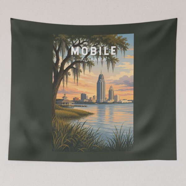 Item preview, Mobile Alabama Illustration Travel Art Vintage designed and sold by KrisSidDesigns.