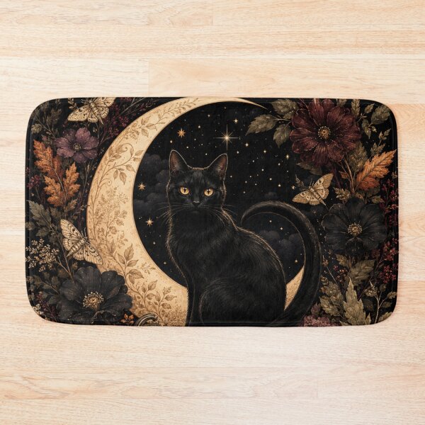 Item preview, Botanical Black Cat – Celestial Autumn Moon Garden Art designed and sold by astersgraphics.