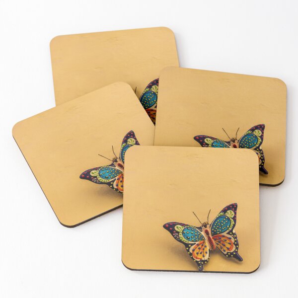 Item preview, Colorful Ceramic Butterfly Mounted on Yellow Wall Decorative Hand-Painted Ornament With Textured Background designed and sold by Nmallia.