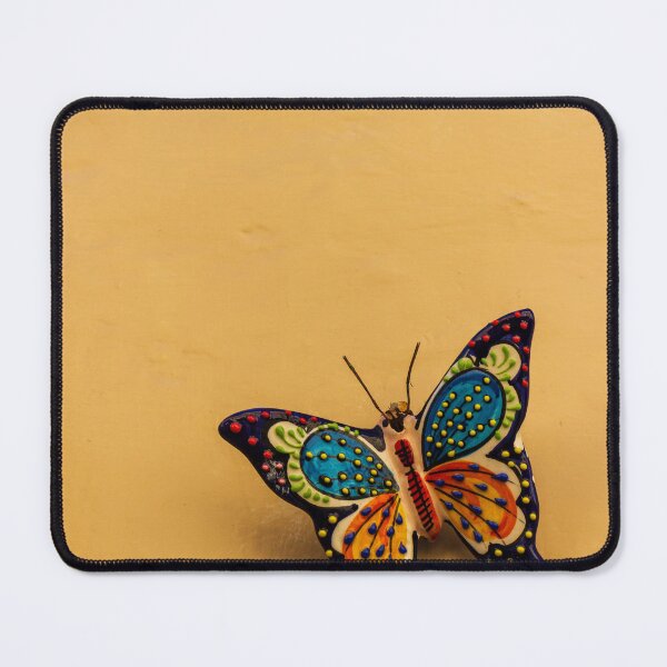 Item preview, Colorful Ceramic Butterfly Mounted on Yellow Wall Decorative Hand-Painted Ornament With Textured Background designed and sold by Nmallia.