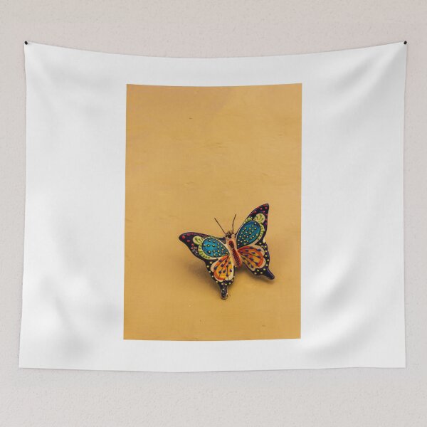 Item preview, Colorful Ceramic Butterfly Mounted on Yellow Wall Decorative Hand-Painted Ornament With Textured Background designed and sold by Nmallia.