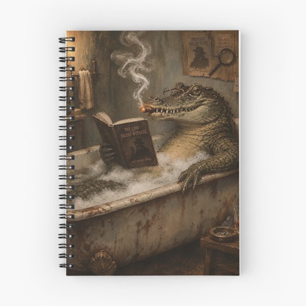 Item preview, Crocodile Detective in the Bathtub – Funny Vintage Bathroom Art designed and sold by Tolchik.