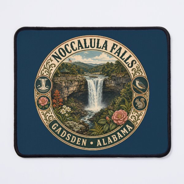 Item preview, Noccalula Falls Alabama Illustration Travel Art Badge designed and sold by KrisSidDesigns.
