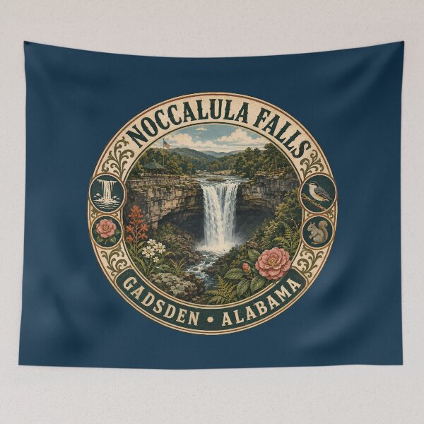Item preview, Noccalula Falls Alabama Illustration Travel Art Badge designed and sold by KrisSidDesigns.