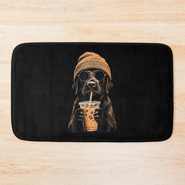 Item preview, Black Labrador Hipster Dog Drinking Iced Coffee Sunglasses designed and sold by ripgoatclothing.