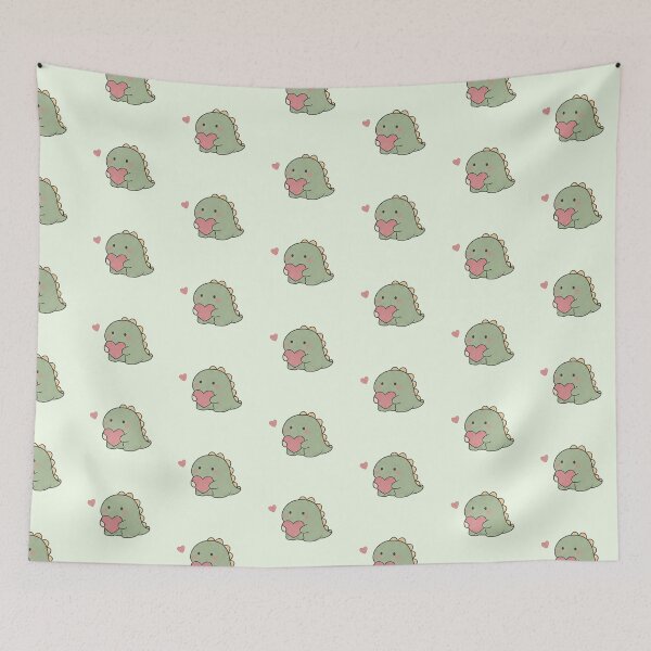 Item preview, Cute Kawaii Dinosaur Holding Heart Pastel Aesthetic designed and sold by Rehnair.