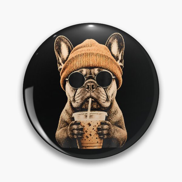 Item preview, French Bulldog Hipster Dog Drinking Iced Coffee Sunglasses designed and sold by ripgoatclothing.