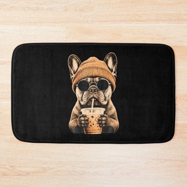 Item preview, French Bulldog Hipster Dog Drinking Iced Coffee Sunglasses designed and sold by ripgoatclothing.