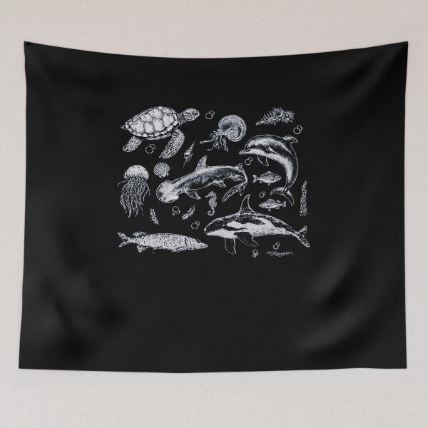 Item preview, Vintage Ocean Animals Shirt Marine Life Engraving Sea Turtle Shark Orca Tee designed and sold by fungyar.