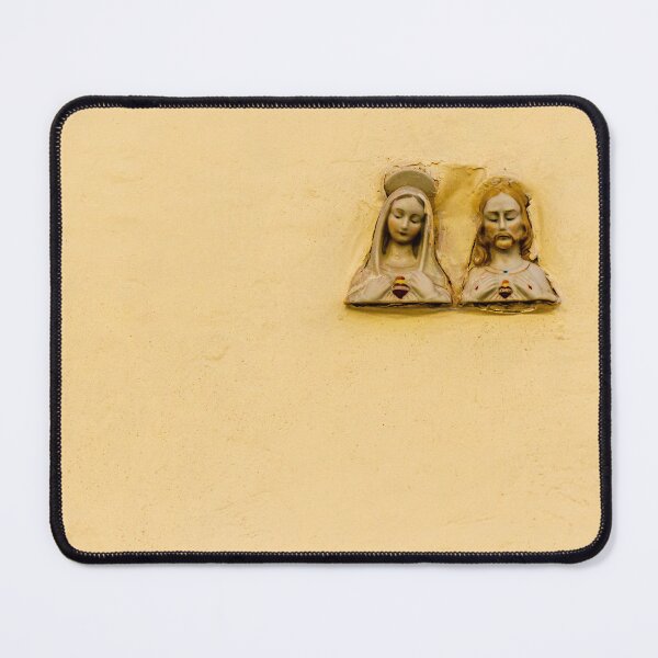 Item preview, Small Ceramic Relief of Virgin Mary and Jesus With Sacred Heart on Yellow Wall designed and sold by Nmallia.