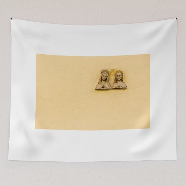 Item preview, Small Ceramic Relief of Virgin Mary and Jesus With Sacred Heart on Yellow Wall designed and sold by Nmallia.