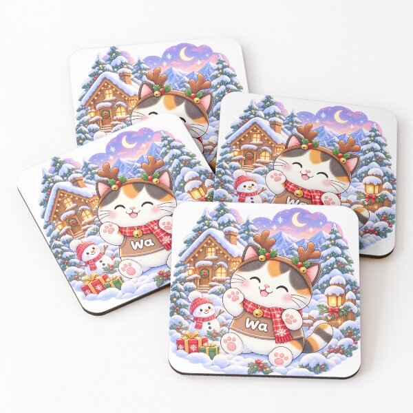 Item preview, Kawaii Calico Cat Reindeer Winter Cat Cute Cartoon Animal Design designed and sold by Wawa5656.