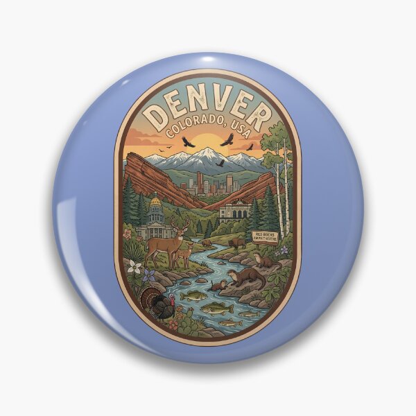 Item preview, Denver Colorado Vintage City & Mountain Sunset Badge designed and sold by LittleArij.