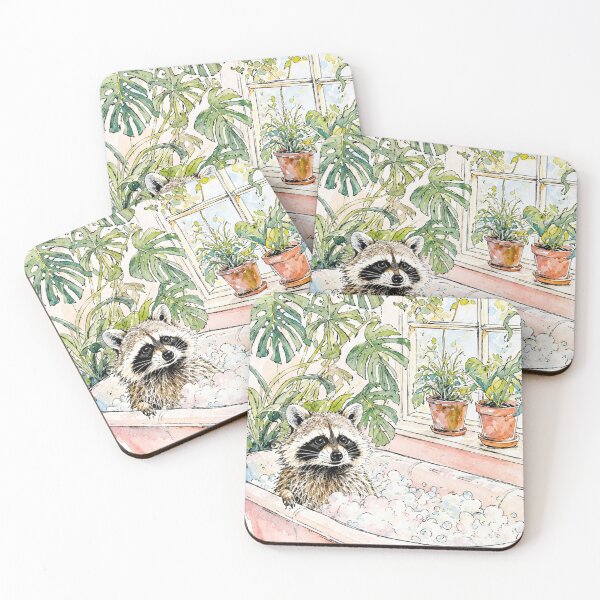 Item preview, Whimsical Raccoon Bubble Bath Watercolor Art designed and sold by OopsieDaisiesSh.