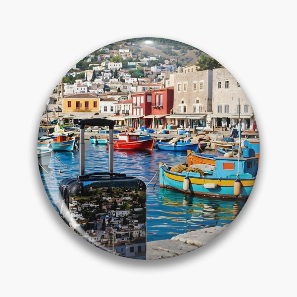 Item preview, Hydra Harbor Greece - Colorful Fishing Boats in Greek Island Harbor | Travel Art designed and sold by Ela Art Space .