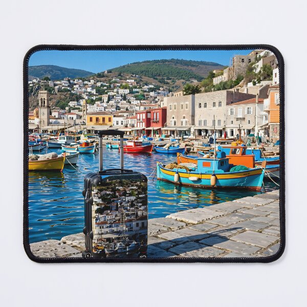 Item preview, Hydra Harbor Greece - Colorful Fishing Boats in Greek Island Harbor | Travel Art designed and sold by Ela Art Space .