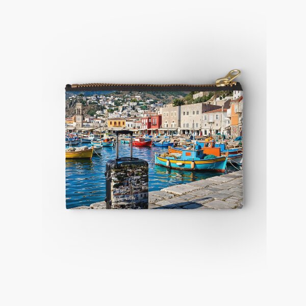 Item preview, Hydra Harbor Greece - Colorful Fishing Boats in Greek Island Harbor | Travel Art designed and sold by Ela Art Space .