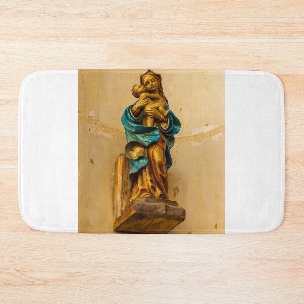 Item preview, Painted Wooden Madonna And Child Statue In Church Niche Holding Baby Jesus With Blue Cloak designed and sold by Nmallia.
