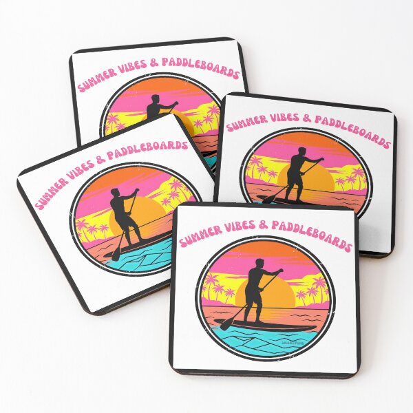 Item preview, SUMMER VIBES & PADDLEBOARDS, Retro Stand Up Paddleboarding – 1980s Neon Sunset Circle, Vintage Vaporwave Paddle Boarder, Summer Beach Sports Apparel Graphic Sticker designed and sold by SmartPuns.