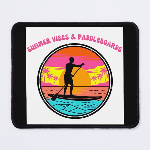 Item preview, SUMMER VIBES & PADDLEBOARDS, Retro Stand Up Paddleboarding – 1980s Neon Sunset Circle, Vintage Vaporwave Paddle Boarder, Summer Beach Sports Apparel Graphic Sticker designed and sold by SmartPuns.