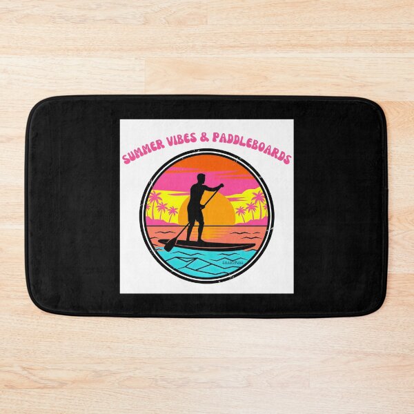 Item preview, SUMMER VIBES & PADDLEBOARDS, Retro Stand Up Paddleboarding – 1980s Neon Sunset Circle, Vintage Vaporwave Paddle Boarder, Summer Beach Sports Apparel Graphic Sticker designed and sold by SmartPuns.