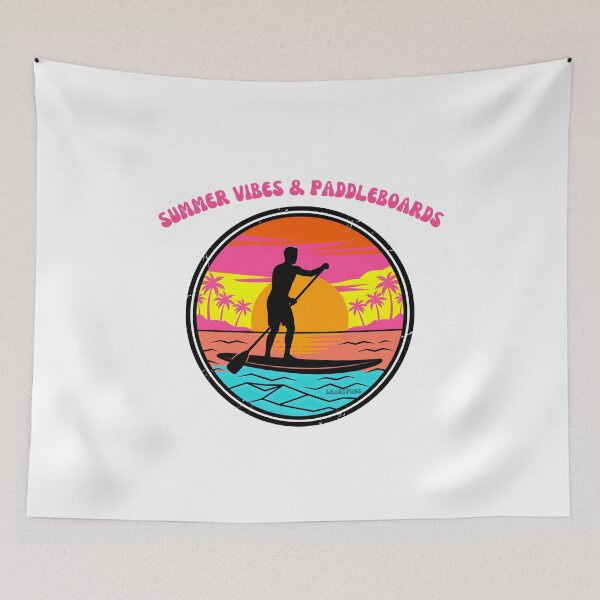 Item preview, SUMMER VIBES & PADDLEBOARDS, Retro Stand Up Paddleboarding – 1980s Neon Sunset Circle, Vintage Vaporwave Paddle Boarder, Summer Beach Sports Apparel Graphic Sticker designed and sold by SmartPuns.