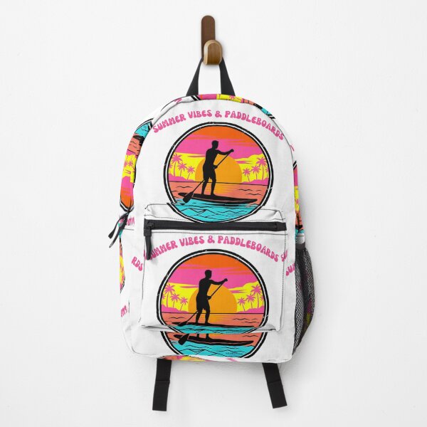 Item preview, SUMMER VIBES & PADDLEBOARDS, Retro Stand Up Paddleboarding – 1980s Neon Sunset Circle, Vintage Vaporwave Paddle Boarder, Summer Beach Sports Apparel Graphic Sticker designed and sold by SmartPuns.