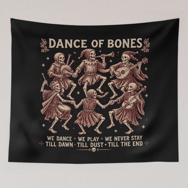 Item preview, Danse Macabre Dancing Skeleton Band Medieval Woodcut designed and sold by Wanderquill Studio.