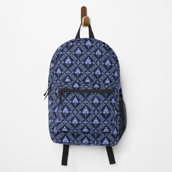 Item preview, Thai Botanical Diamond Seamless Pattern Navy Blue Traditional Thai Leaf Motif Geometric Fabric Design designed and sold by KOPatternCo.