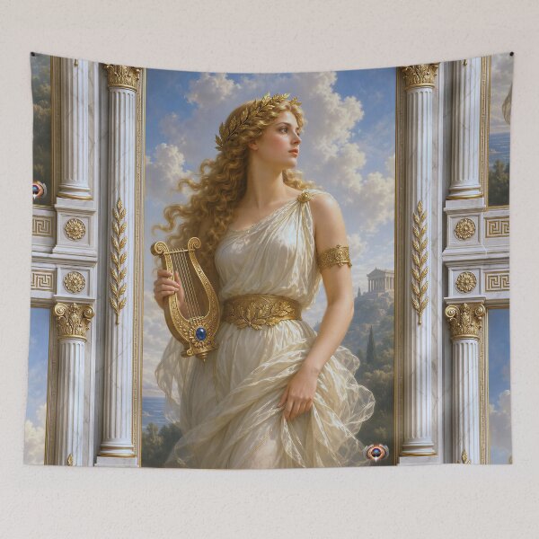Item preview, Artistic Study Of Evadne Karys With Her Golden Lyre Harmonious AI Concept Art by Xzendor7 designed and sold by Xzendor7 Digital Art Creations.