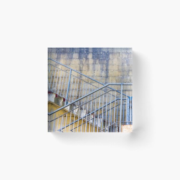 Item preview, Weathered Metal Staircase And Railing Against Textured Concrete Block Wall In Urban Setting designed and sold by Nmallia.