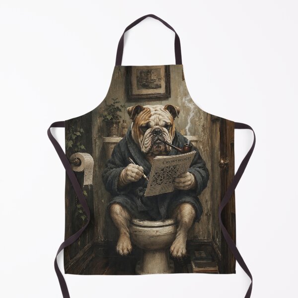 Item preview, Bulldog on the Toilet Solving a Crossword – Funny Vintage Bathroom Art designed and sold by Tolchik.