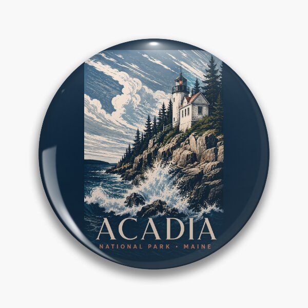 Item preview, Acadia National Park Maine Modern Woodblock Travel Art designed and sold by KrisSidDesigns.