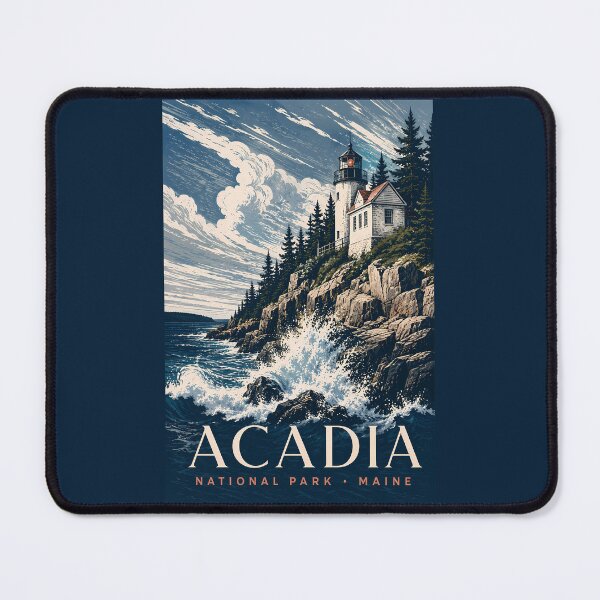 Item preview, Acadia National Park Maine Modern Woodblock Travel Art designed and sold by KrisSidDesigns.