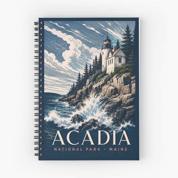 Item preview, Acadia National Park Maine Modern Woodblock Travel Art designed and sold by KrisSidDesigns.