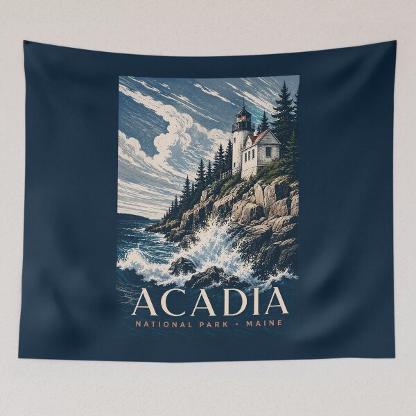Item preview, Acadia National Park Maine Modern Woodblock Travel Art designed and sold by KrisSidDesigns.