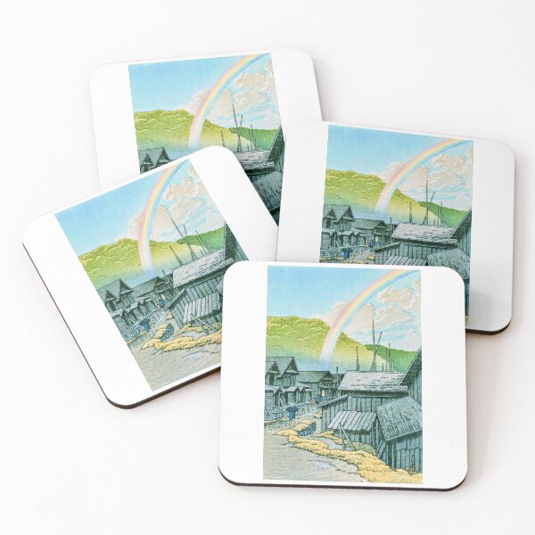 Item preview, Vivid After the Rain Japanese Neighborhood with Rainbow Hasui Style Landscape designed and sold by studio-koichiro.