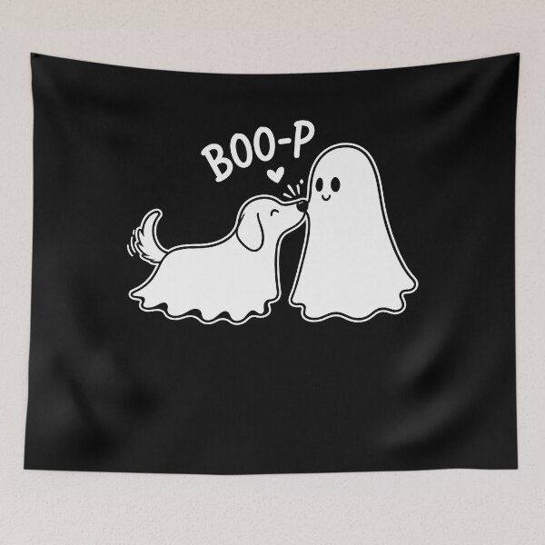 Item preview, Cute Dog Kissing Ghost, Boo-P Halloween Pun, Spooky Puppy Love, Cute Ghost Couple, Adorable Halloween Gift, Funny Boo Theme designed and sold by howsamluca.