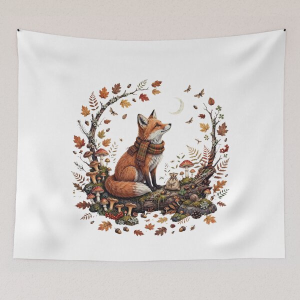 Item preview, Goblincore Fox Gazing at Crescent Moon - Cozy Autumn Forest Cottagecore Gremlincore designed and sold by Neurospicy Trolls.