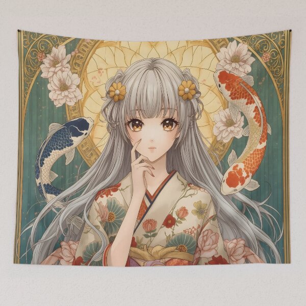 Item preview, Art Nouveau Koi Fish Kimono Goddess designed and sold by Velu Designs Studio.